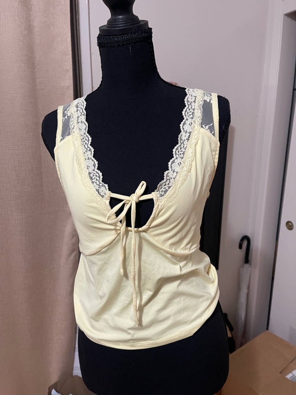 L.L. Bean Pale Yellow Lace-Trim Tie-Front Camisole